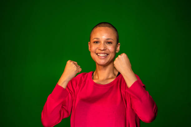 Cheerful short haired woman smiling stock photo