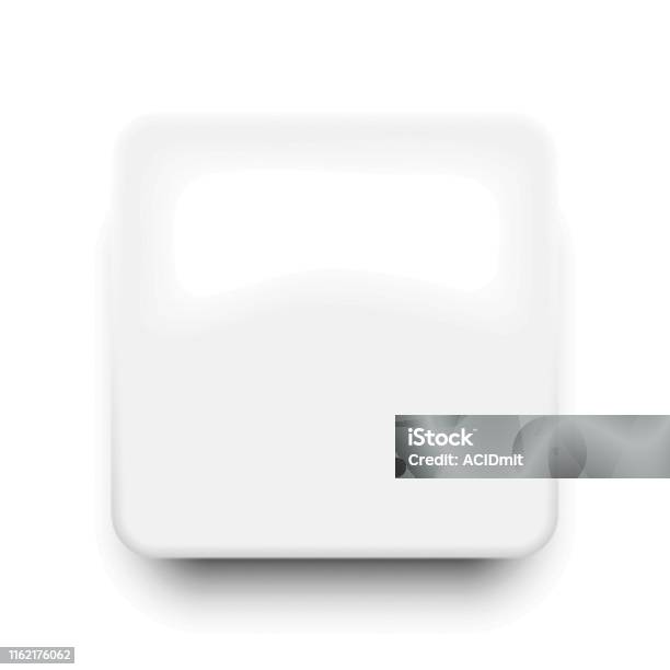 White Empty Square Button With Rounded Corners And Smooth Shadows On ...