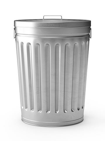3D Rendering steel trash can isolated on white background.