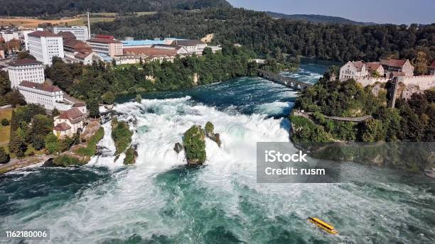 Aerial Panorama Of Rhine Falls The Largest Waterfall In Switzerland And Europe Stock Photo - Download Image Now