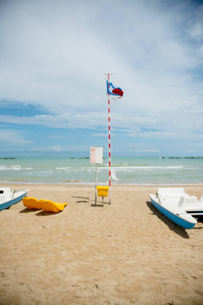 Red flag on the beach, meaning that swimming is dangerous. Turkey.