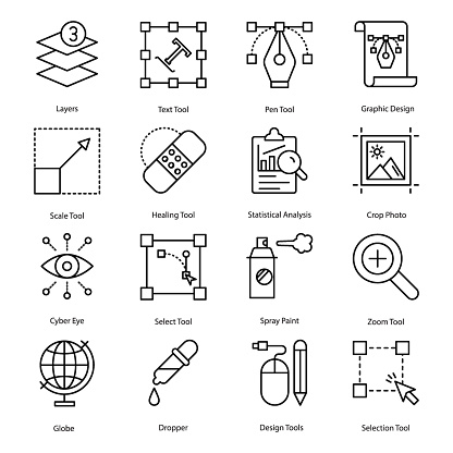 Graphic design icons pack in line design, creatively designed elements are fixable and easy to use. Grab this set.