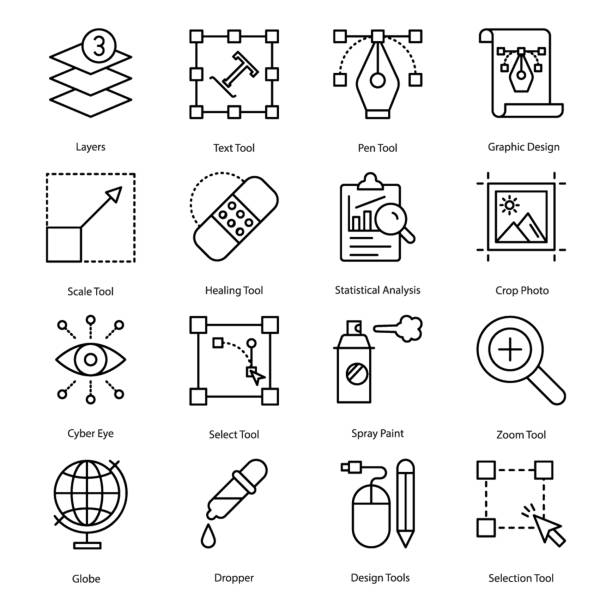 Graphic Design Icons Pack Graphic design icons pack in line design, creatively designed elements are fixable and easy to use. Grab this set. adobe material stock illustrations