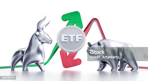 Bullish Bearish Trends Des Etf Stockfoto und mehr Bilder von Börsengehandelte Fonds - Börsengehandelte Fonds, Börse, Risiko