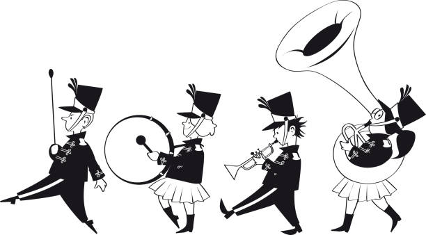 ilustrações de stock, clip art, desenhos animados e ícones de marching band clip art - trumpet brass instrument marching band musical instrument