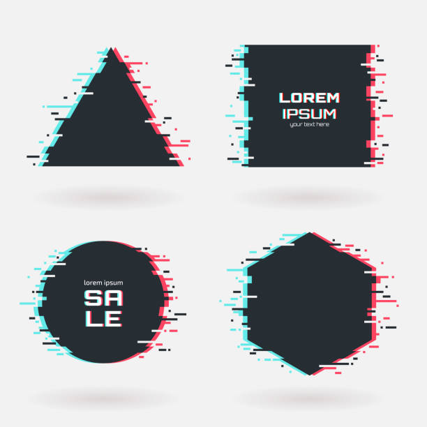 ilustrações de stock, clip art, desenhos animados e ícones de vector glitch frames set. geometric shapes with tv distortion effect. circle, triangle, rhombus and square with vhs glitch texture. applicable for banner design,invitation, party flyer etc. - problems