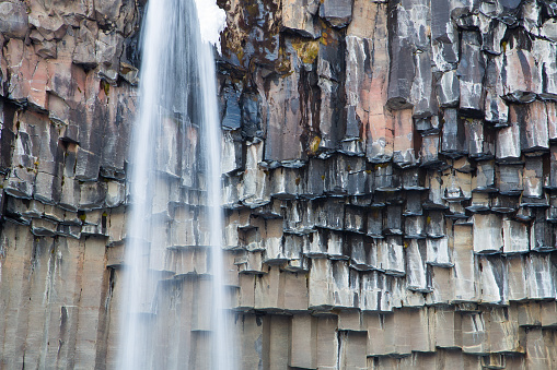 Close-up of Svartifoss lava columns, black waterfall, Iceland