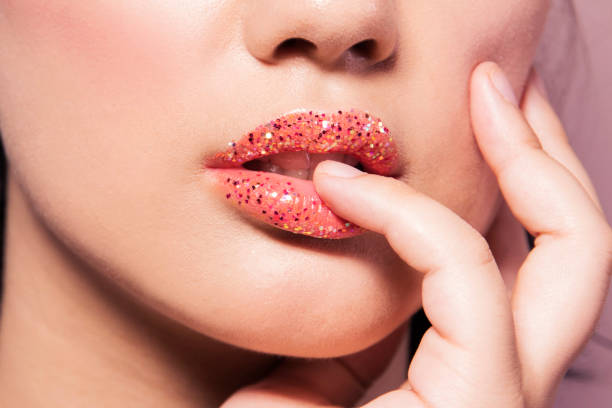 Portrait of beautiful Asian girl Beautiful lips glitter makeup stock pictures, royalty-free photos & images