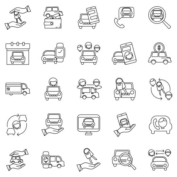 ilustrações de stock, clip art, desenhos animados e ícones de ride sharing icon - full set - uber