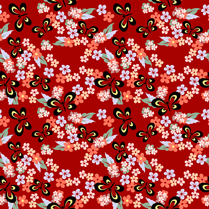 Colorfull Pattern Red Colorful Seamless Pattern On A Saturated Red Background With Small ...