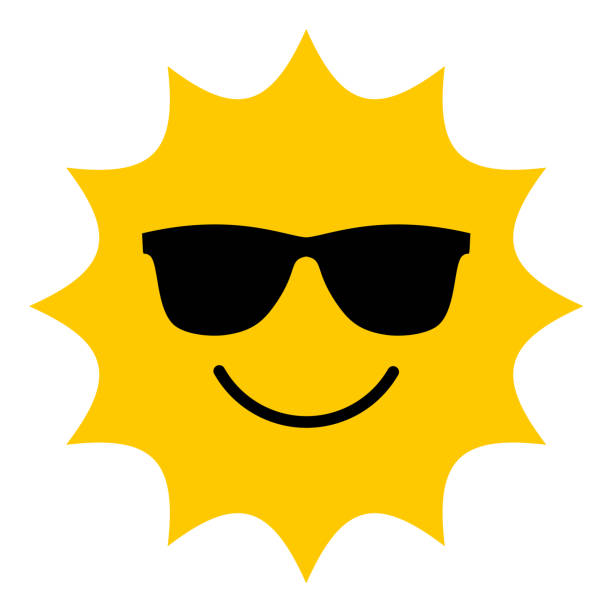 Sun with sunglasses smiling icon Sun with sunglasses smiling icon anthropomorphic face illustrations stock illustrations