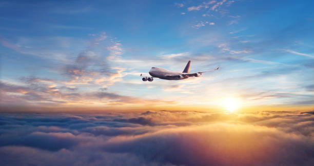 istock Passengers commercial airplane flying above clouds 1162189910