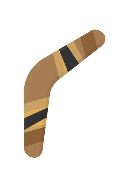 Wooden boomerang flat vector illustration. Traditional Australian souvenir, primitive aboriginal weapon. Primal hunting instrument, tribal hunter tool. Australia culture symbol, authentic accessory