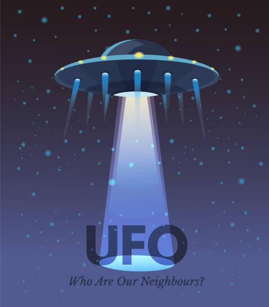 illustrazioni stock, clip art, cartoni animati e icone di tendenza di concetto di banner vettoriale piatto disco volante - alien mystery space military invasion