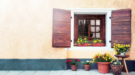 Close-up of a shuttered windows to a building in Strasbourg, France