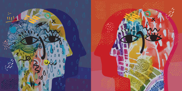 Sadness VS Happiness Vectorised montage depicting sadness Vs happiness. pictures of people thinking stock illustrations