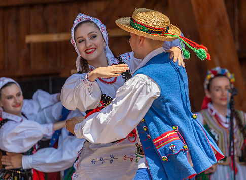 Timisoara: Young Polish dancers in traditional costume perform in one show at the international folk festival \