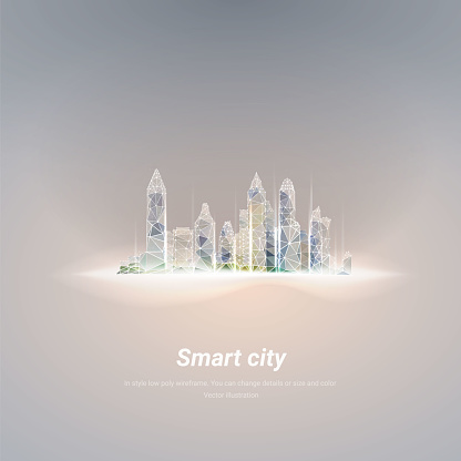 Smart city emirates silhouette.In style low poly wireframe isolated on nude background. Polygonal space low poly with connected dots and line
