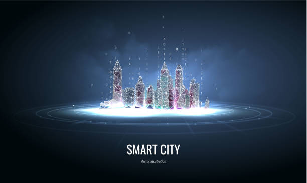 istock City of the Abstract low poly wireframe on dark background.Concept of smart cityand flow binary code.Plexus lines and points in the constellation. Particles are connected in a geometric silhouette 1162194214