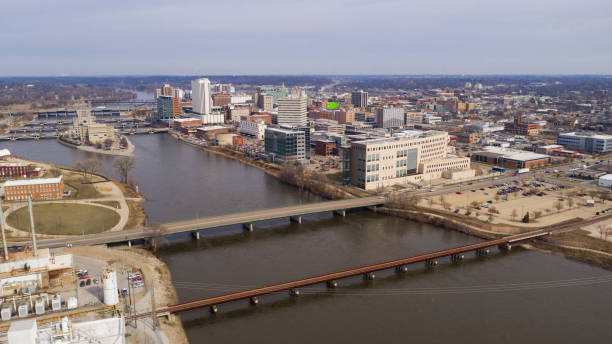 istock Cedar Rapids Iowa is Split in two by the River and Government Island 1162194656