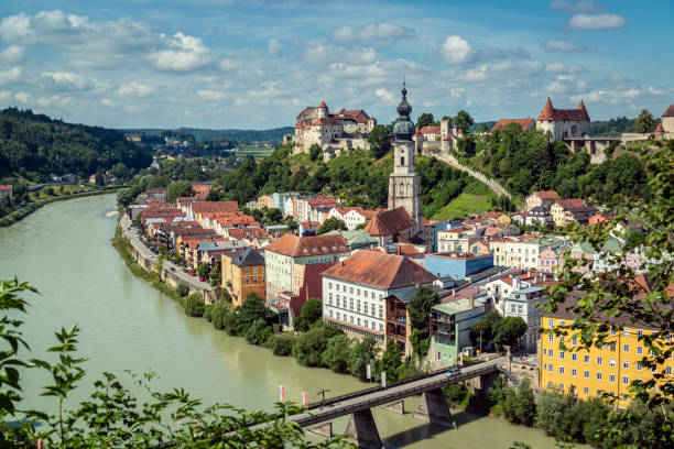 Burghausen Bayern Deutschland Altstadt Panoramablick von Österreich – Foto