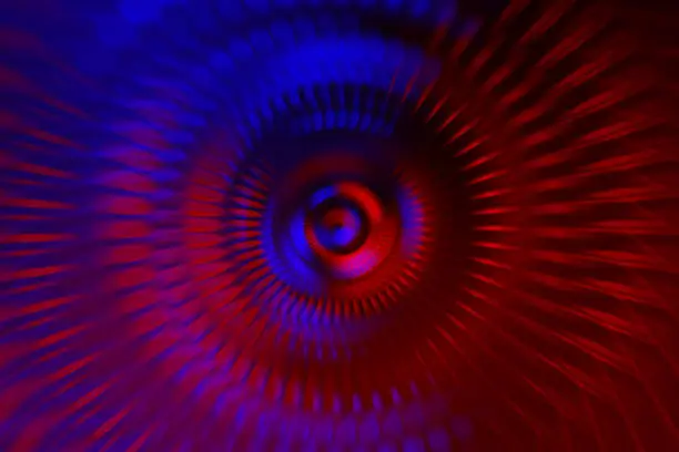 Neon Blue Red Abstract Turbine Blades Jet Engine Background Distorted Macro Photography