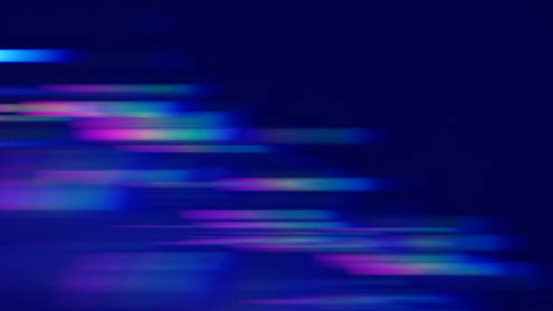 geschwindigkeit motion stripe neon bunte abstrakte blau verschwommen prisma spektrum linien schwarz hintergrund dunkel helle technologie hintergrund - eisenbahn fotos stock-fotos und bilder