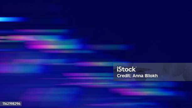 Speed Motion Stripe Neon Colorful Abstract Blue Blurred Prism Spectrum Lines Black Background Dark Bright Technology Backdrop Stock Photo - Download Image Now