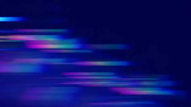 Speed Motion Abstract Neon Blue Colorful Blurred Stripes Spectrum Lines Black Background Prism Effect Dark Bright Technology Backdrop Distorted Macro Photography