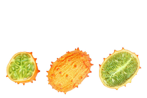 istock Kiwano or horned melon isolated on white background with copy space for your text. Top view. Flat lay. 1162198338