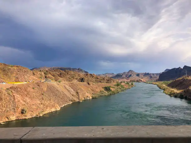 View from the Parker dam on the divide of Lake Havasu and the Colorado River.