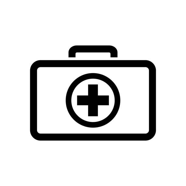 First aid kit icon flat vector illustration design First aid kit icon flat vector illustration design isolated on white background doctors bag stock illustrations