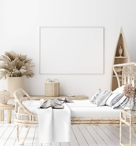 istock Mock-up poster,wall in bedroom, Scandinavian style 1162202385