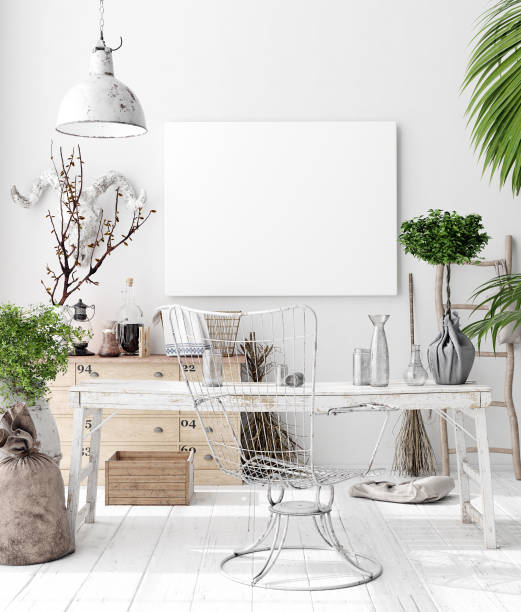 istock Mock-up poster frame in decorated room interior, Scandinavian style 1162202387