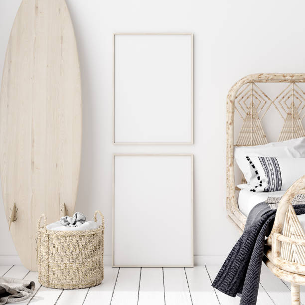 istock Mock-up poster,wall in bedroom, Scandinavian style 1162202388