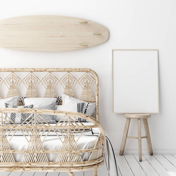 istock Mock-up poster,wall in bedroom, Scandinavian style 1162202389