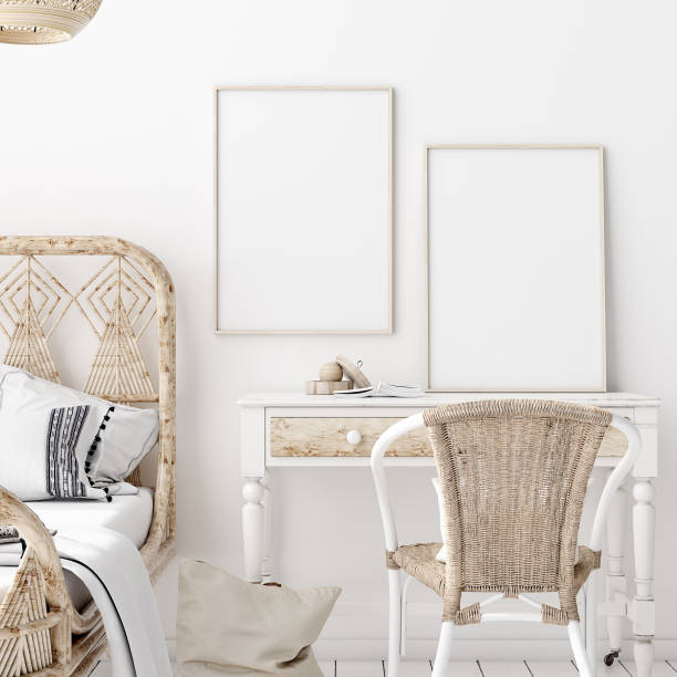 istock Mock-up poster,wall in bedroom, Scandinavian style 1162202392