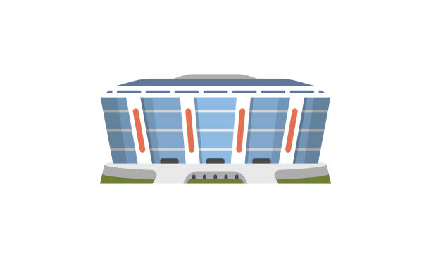 Sport stadium front view vector in cartoon style. City arena exterior illustration. Sport stadium front view vector in cartoon style. City arena exterior illustration scotland football team stock illustrations