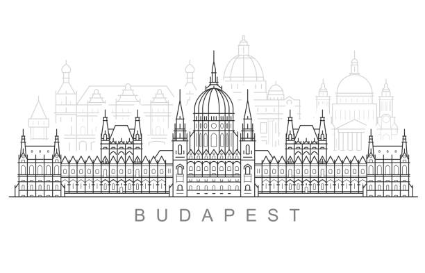 illustrations, cliparts, dessins animés et icônes de horizon de ville de budapest - bâtiment hongrois de parlement, paysage urbain et monuments de budapest - budapest parliament building hungary government