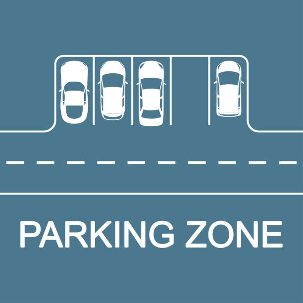 parkplatzkonzept. straße mit parkplätzen und autos, ansicht von oben. vektor-illustration. - parken stock-grafiken, -clipart, -cartoons und -symbole