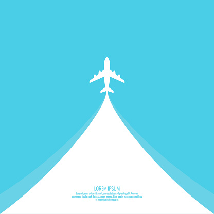 Plane passenger airliner takes off into the sky. Vector illustration of travel concept.