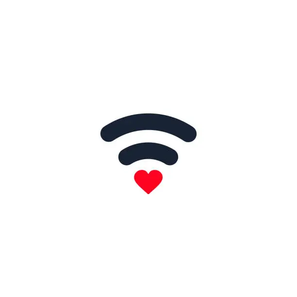 Vector illustration of Heart wifi. Vector heart connect icon in flat style. Heart signal. Love signal. Wifi sign