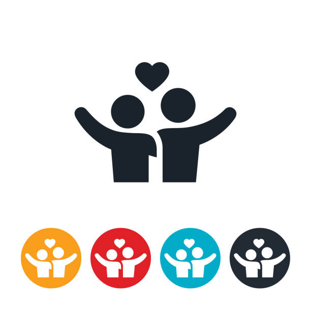 Wedding Vows Icon An icon of a couple giving their wedding vows to one another as they hold hands. 2 hearts stock illustrations