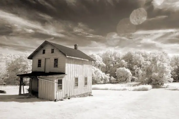 an old farm house imaged infrared