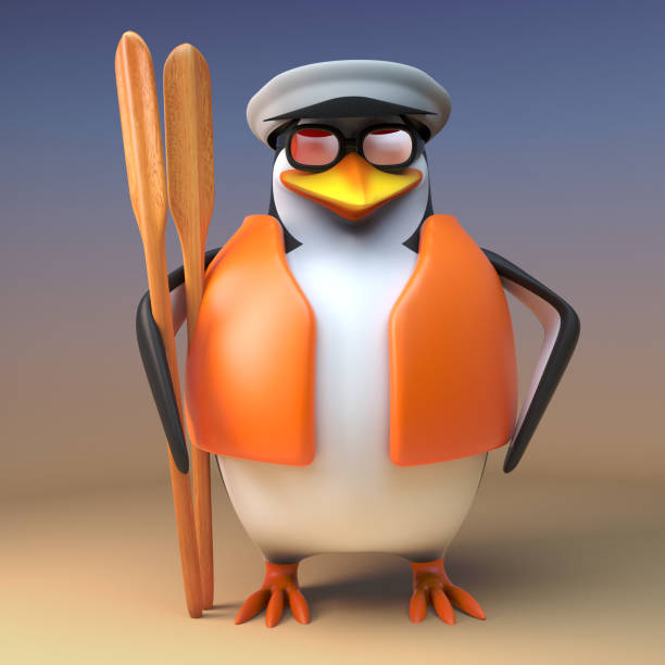 istock Funny 3d captain penguin the sailor stands ready with his oars, 3d illustration 1162219343