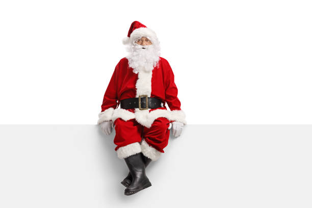 Santa claus sitting on a white banner