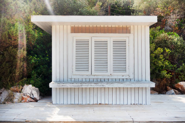 Wooden beach cabinet and shower