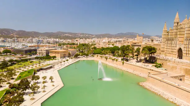 Photo of Aerial view of Palma city. Cityscape, architecture, Cathedral of Santa Maria