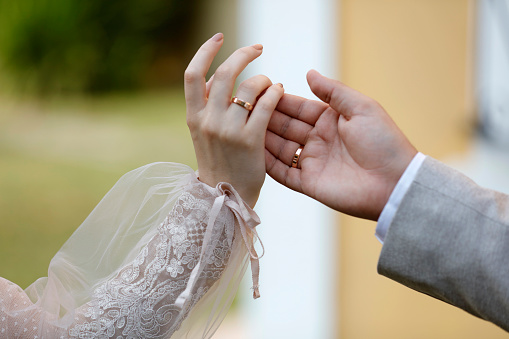 Closeup Of Wedding Couples Hands And Rings