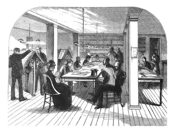 istock Antique illustration - The library and reading room - South Manchester - Connecticut 1162232530